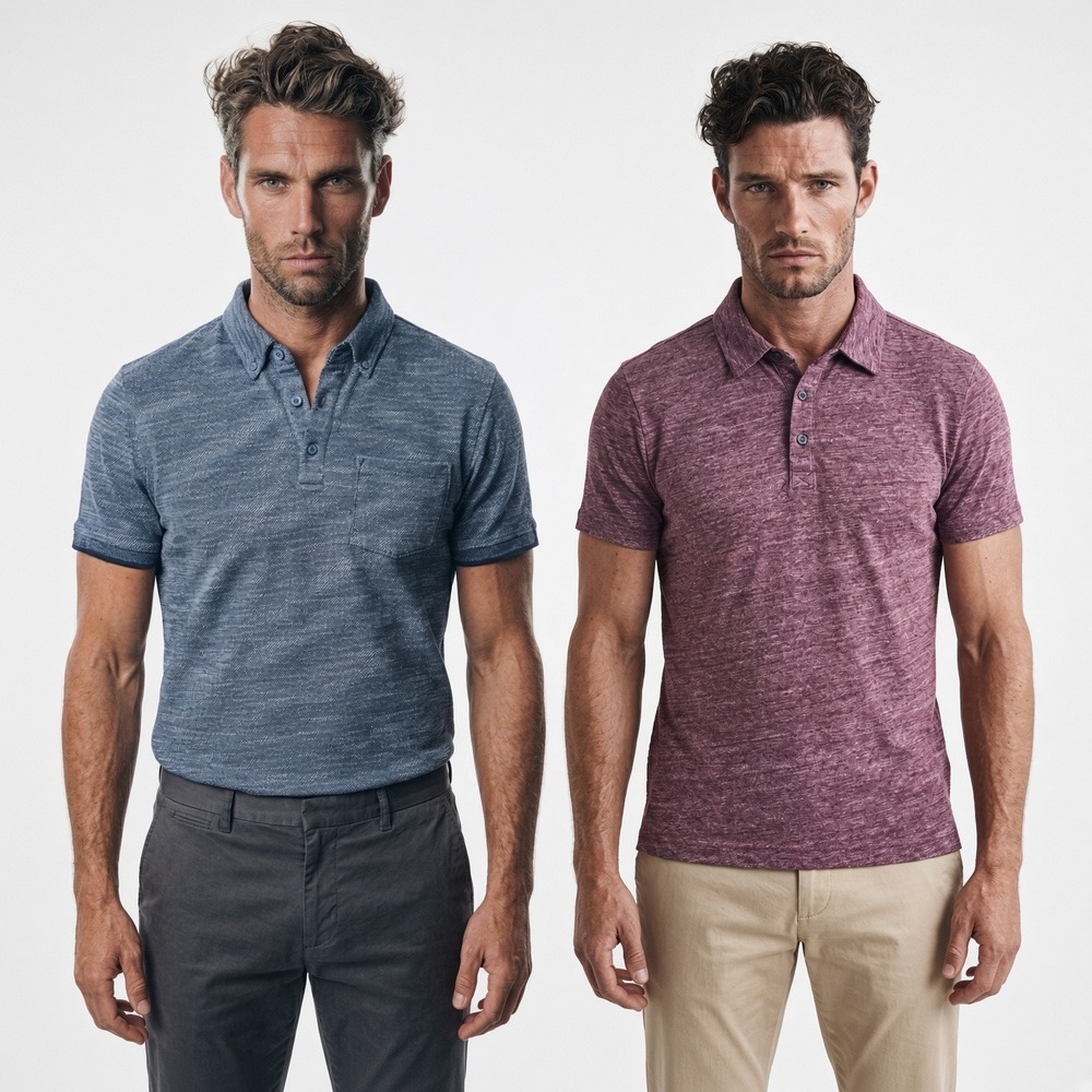 Banana Republic Mens Polo Shirt Bundle Blue Burgundy Slub Linen Blend Small 2pk